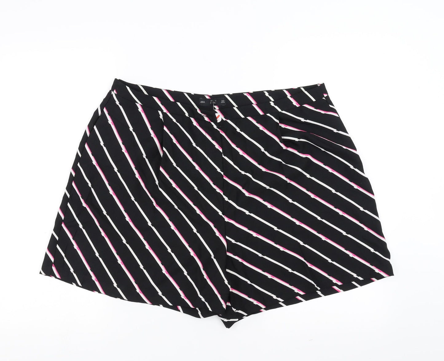 F&F Womens Black Striped  Hot Pants Shorts Size 18