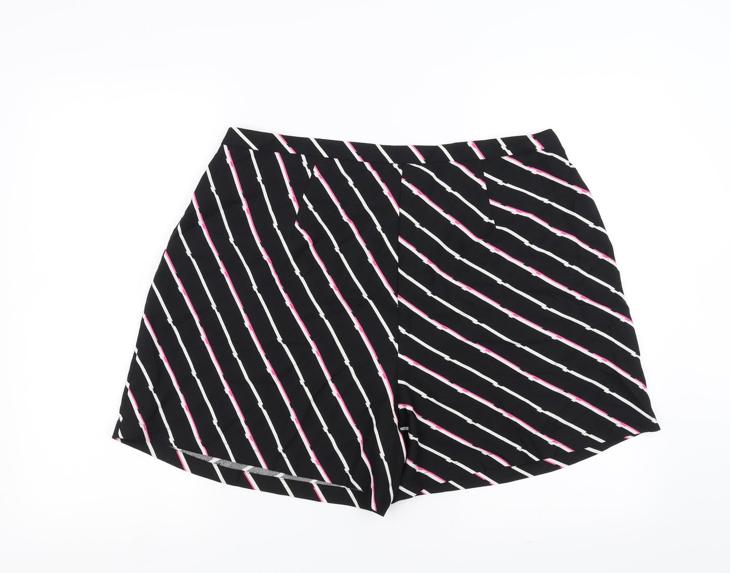 F&F Womens Black Striped  Hot Pants Shorts Size 18