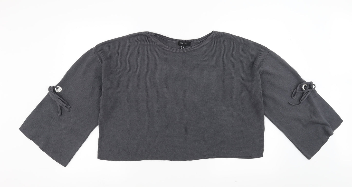 New Look Womens Grey   Pullover Jumper Size 12  - tie sleeve detail