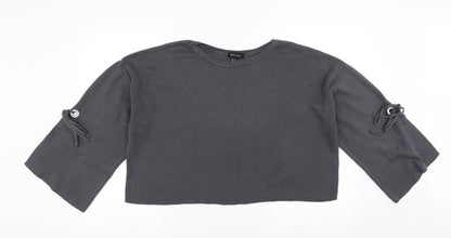 New Look Womens Grey   Pullover Jumper Size 12  - tie sleeve detail