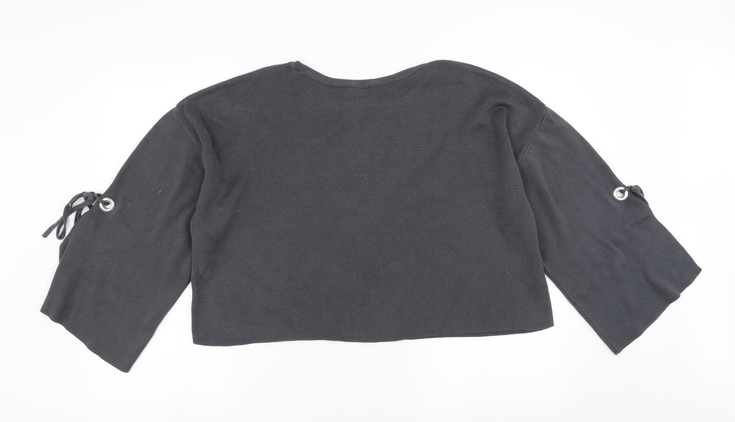 New Look Womens Grey   Pullover Jumper Size 12  - tie sleeve detail