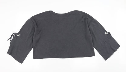 New Look Womens Grey   Pullover Jumper Size 12  - tie sleeve detail