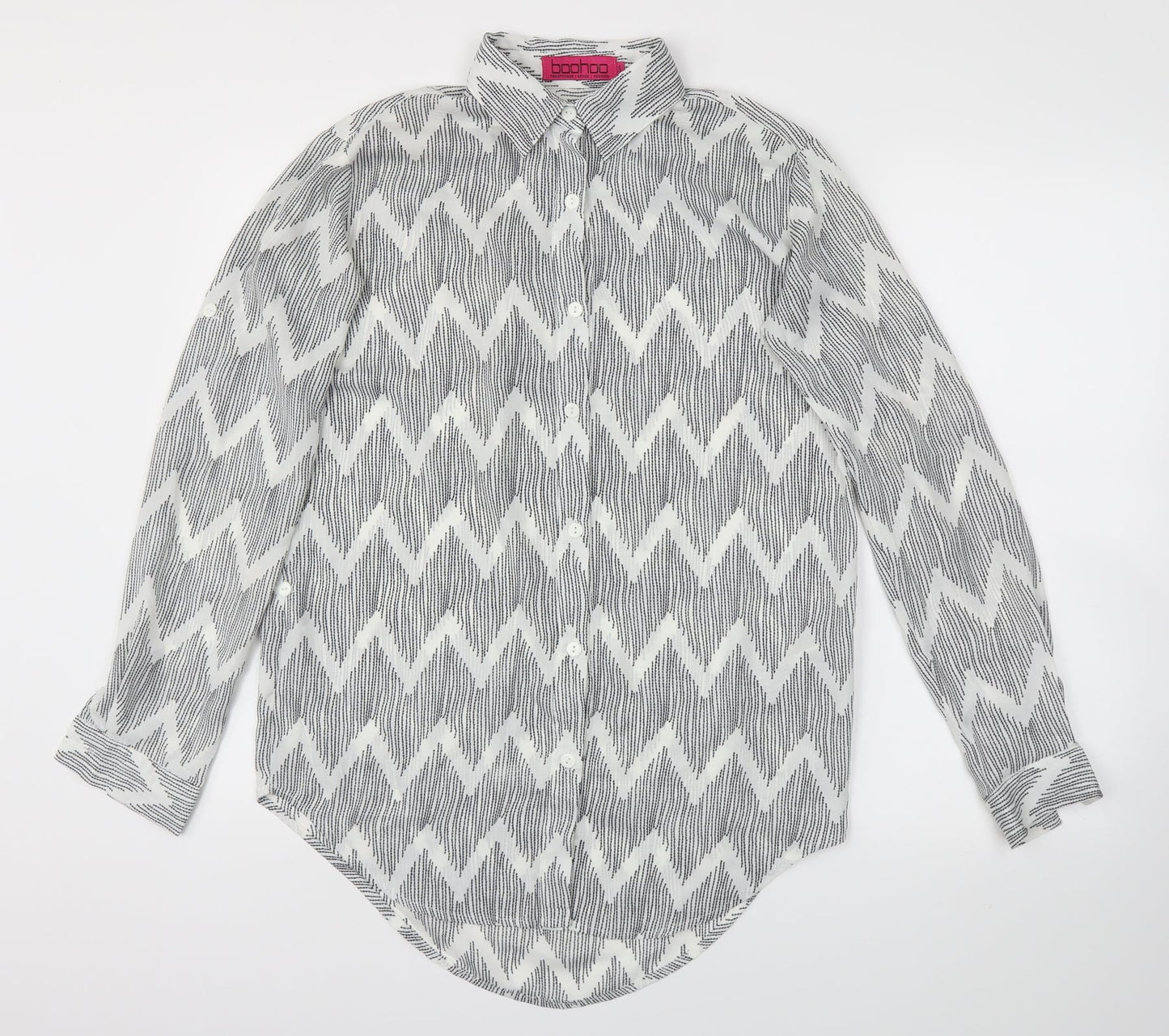 Boohoo Womens Grey Argyle/Diamond  Basic Blouse Size S