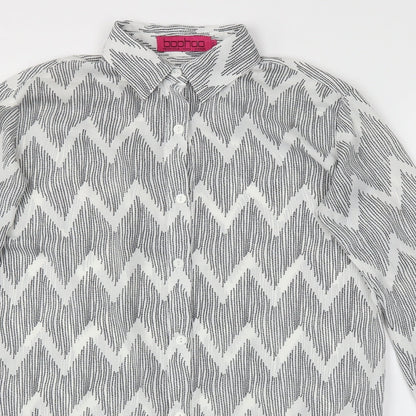 Boohoo Womens Grey Argyle/Diamond  Basic Blouse Size S