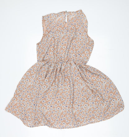 Warrior Womens Beige Floral  Skater Dress  Size S