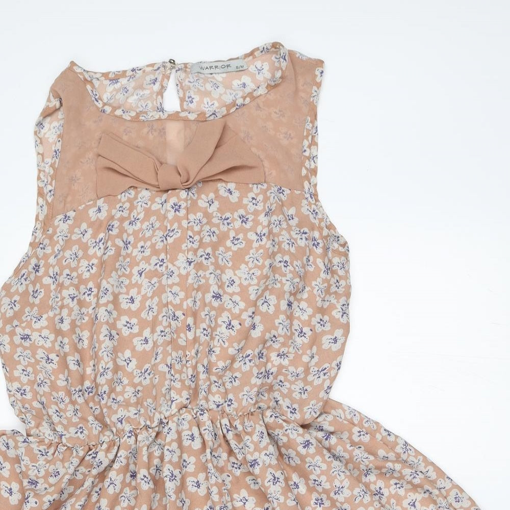 Warrior Womens Beige Floral  Skater Dress  Size S