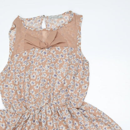 Warrior Womens Beige Floral  Skater Dress  Size S