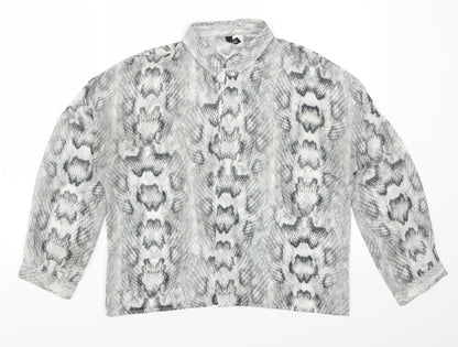 H&M Womens Grey Animal Print  Basic Button-Up Size 8