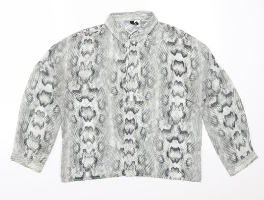 H&M Womens Grey Animal Print  Basic Button-Up Size 8