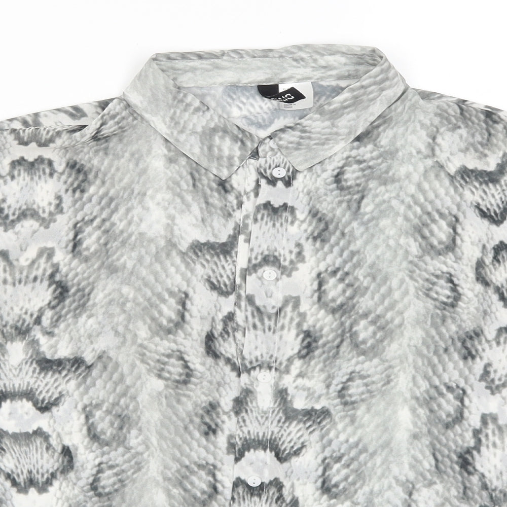 H&M Womens Grey Animal Print  Basic Button-Up Size 8