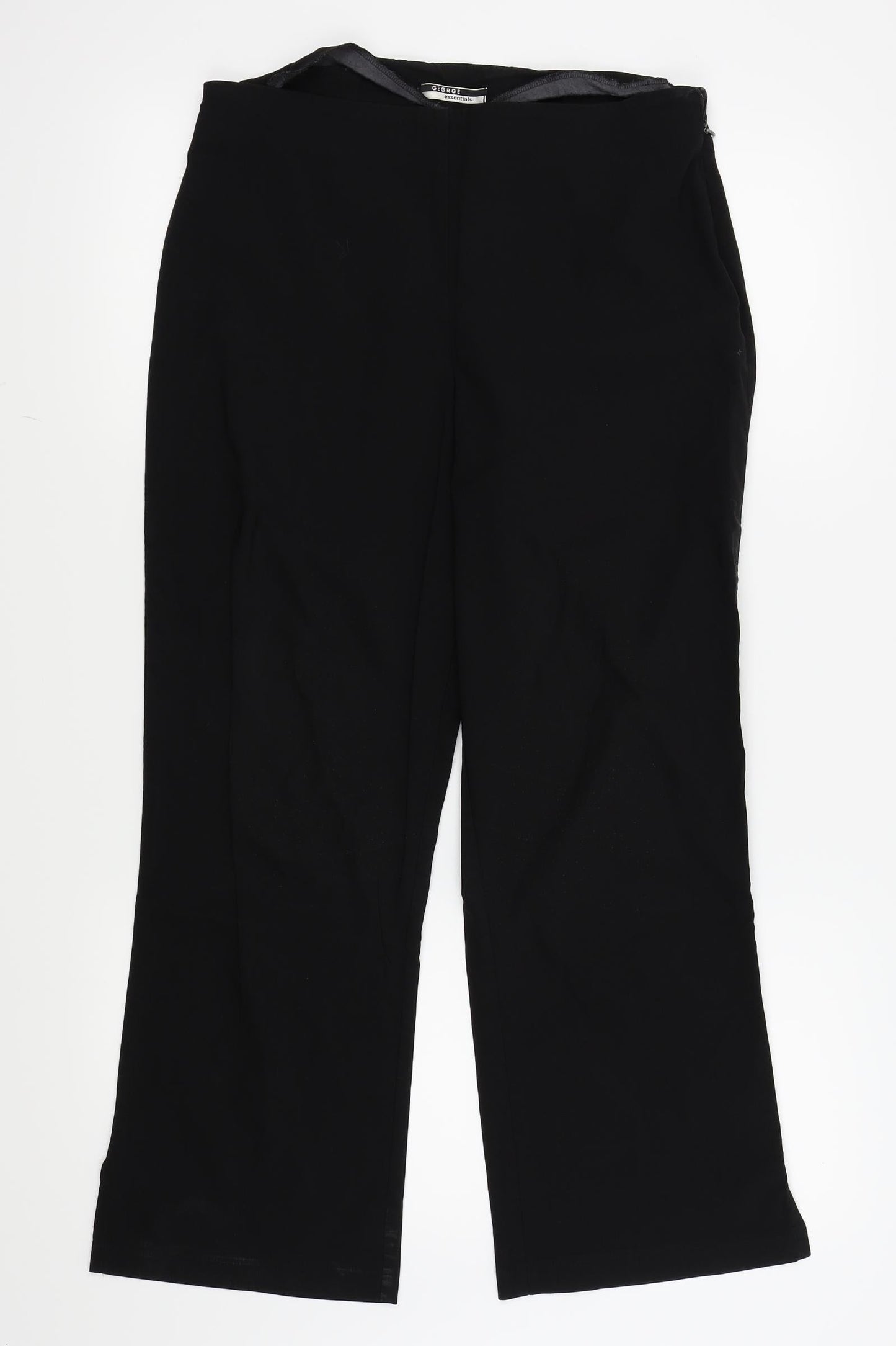 George Womens Black   Trousers  Size 14 L25 in - side zip,buttons on legs