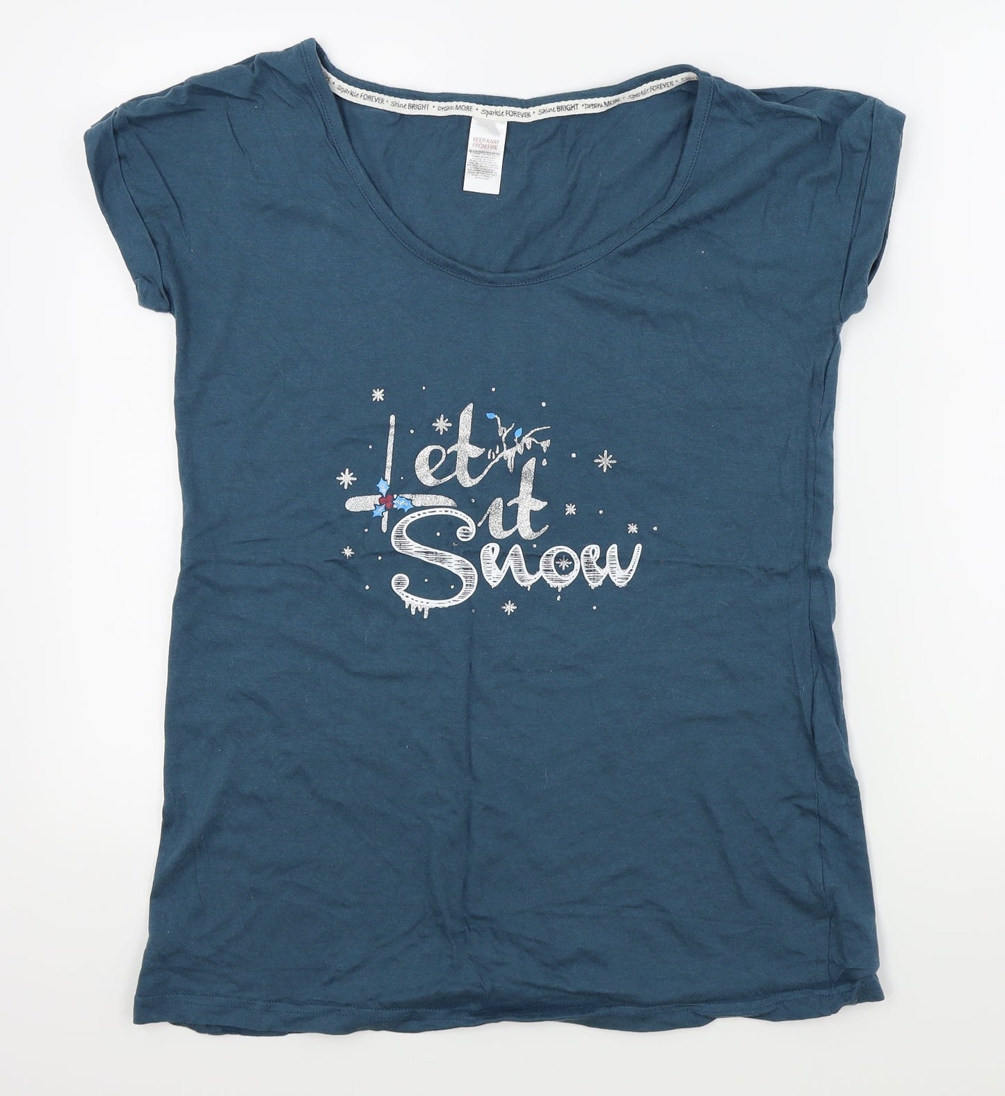 Avon Womens Blue Houndstooth  Basic T-Shirt Size 10  - LET IT SNOW