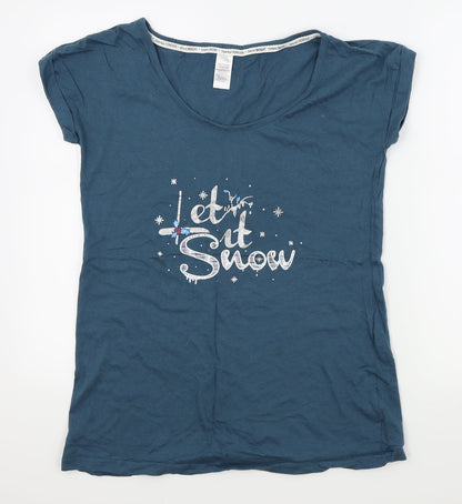 Avon Womens Blue Houndstooth  Basic T-Shirt Size 10  - LET IT SNOW