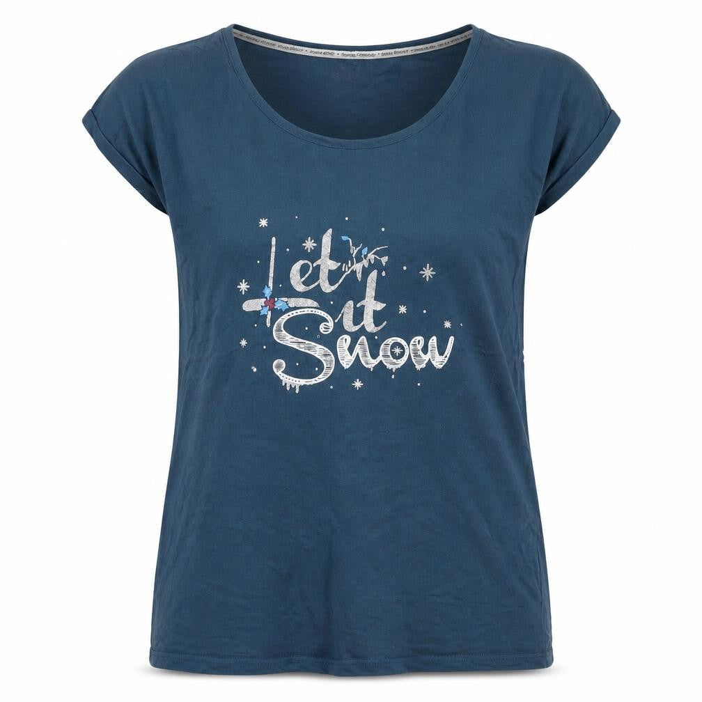 Avon Womens Blue Houndstooth  Basic T-Shirt Size 10  - LET IT SNOW