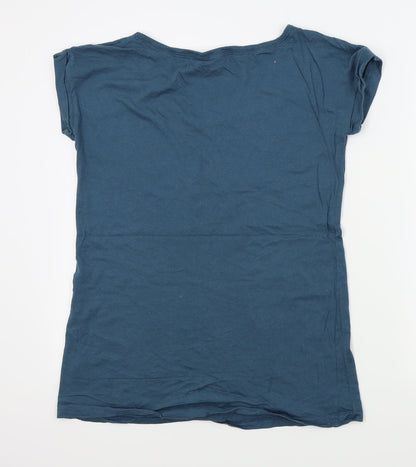 Avon Womens Blue Houndstooth  Basic T-Shirt Size 10  - LET IT SNOW