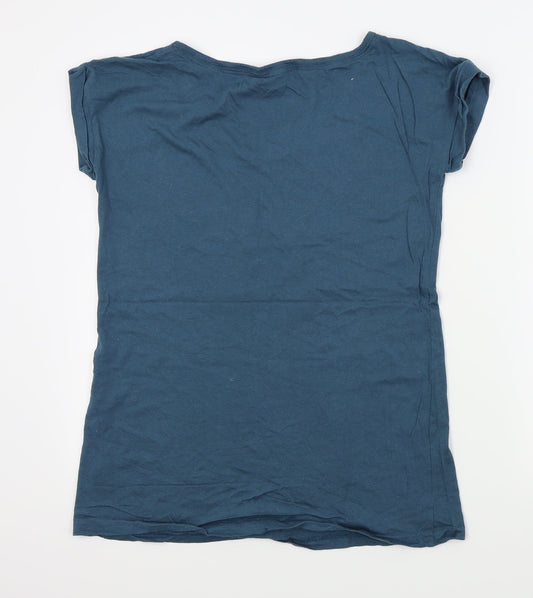 Avon Womens Blue Houndstooth  Basic T-Shirt Size 10  - LET IT SNOW