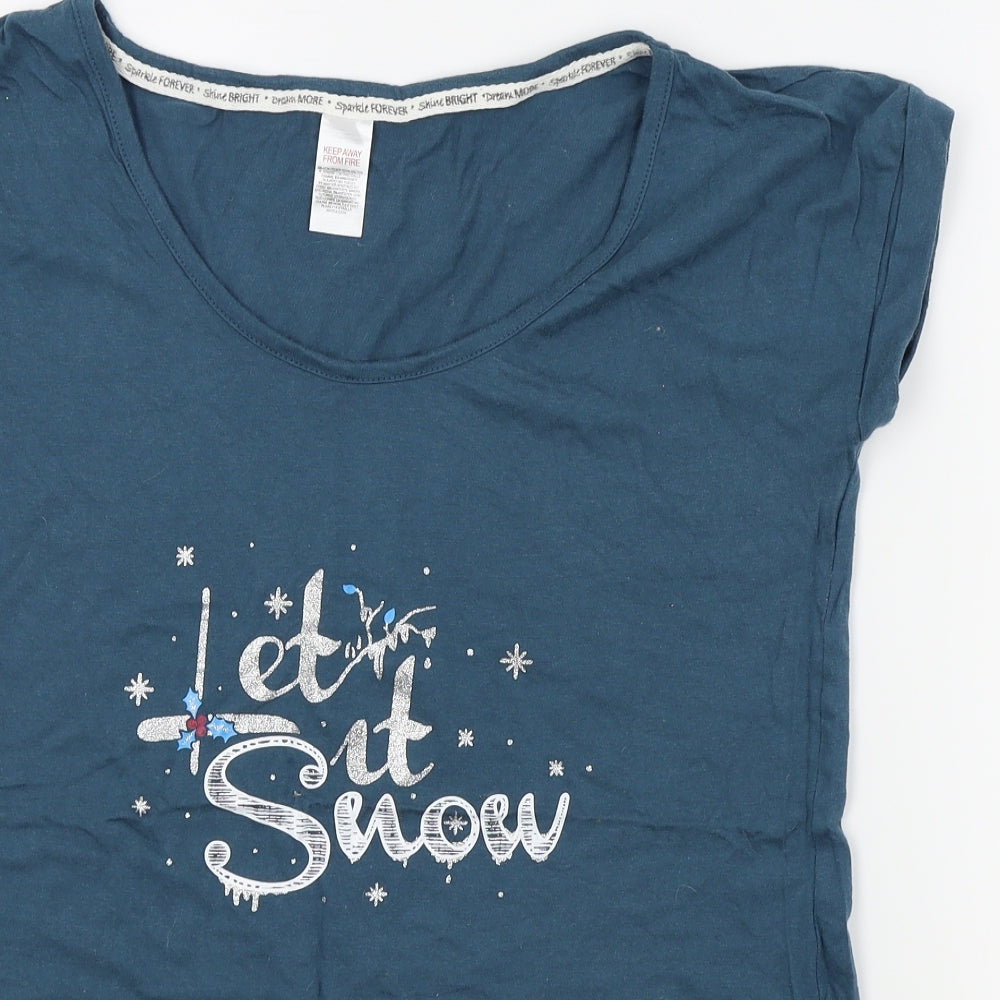 Avon Womens Blue Houndstooth  Basic T-Shirt Size 10  - LET IT SNOW