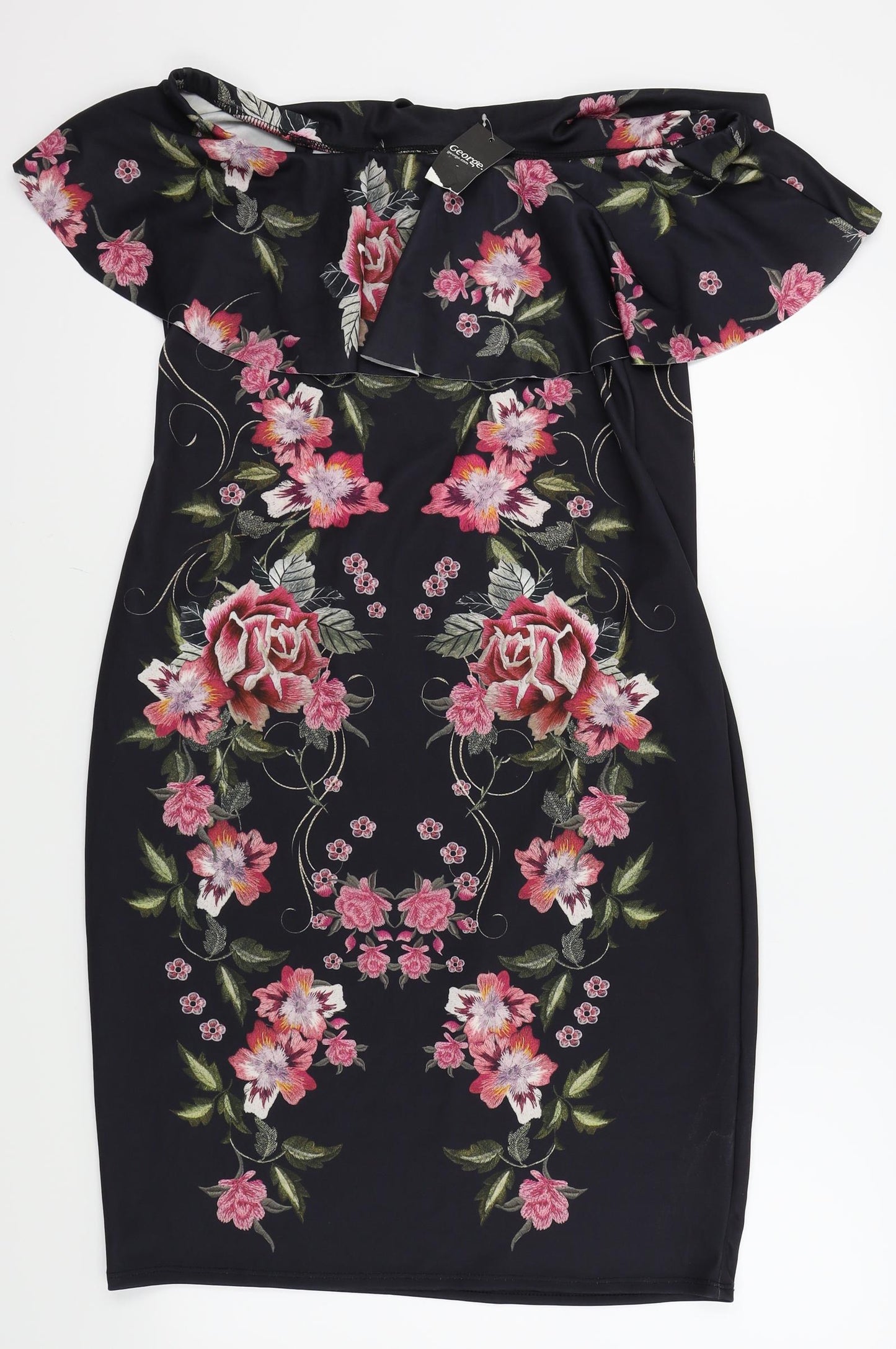 George Womens Black Floral  A-Line