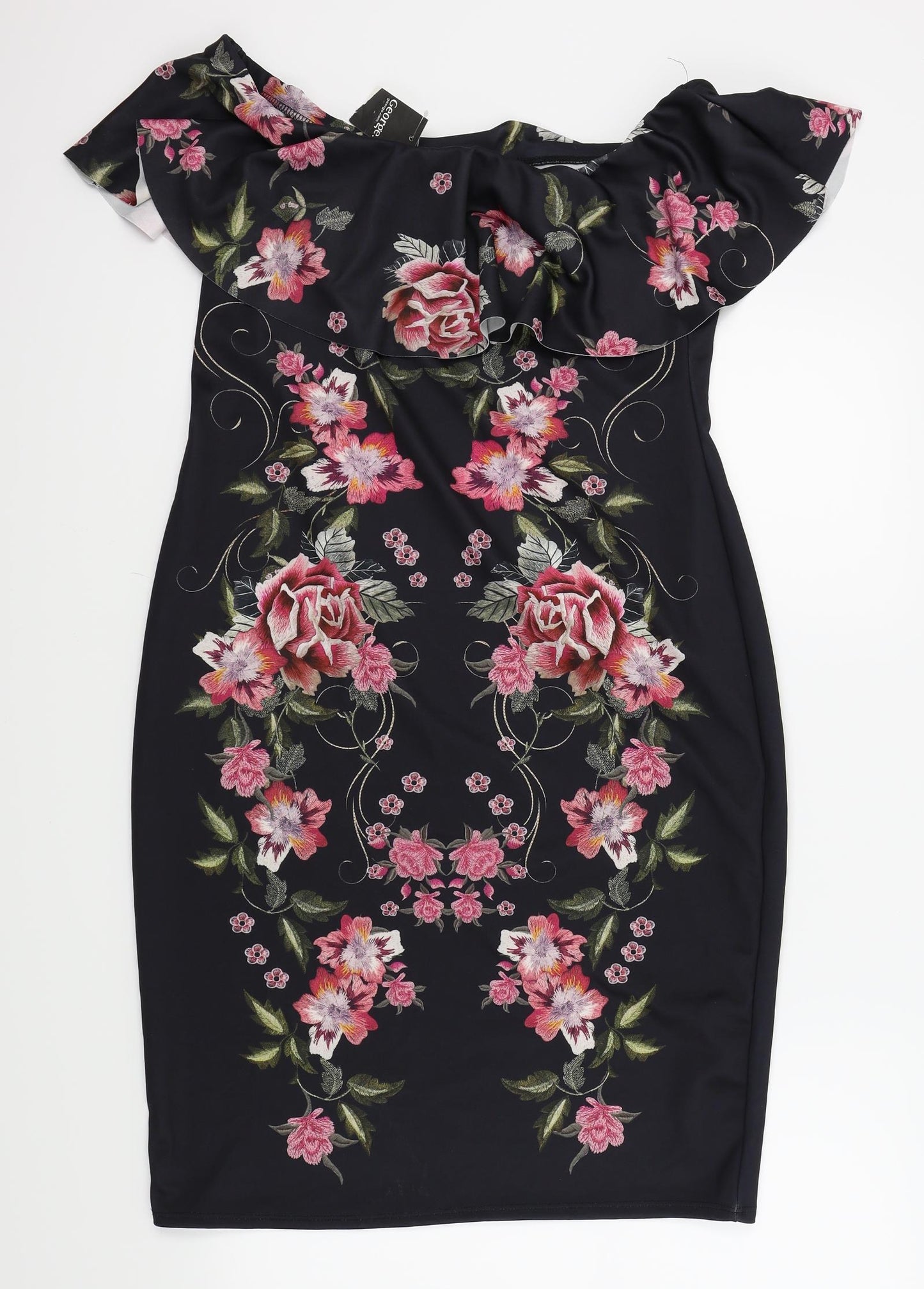 George Womens Black Floral  A-Line