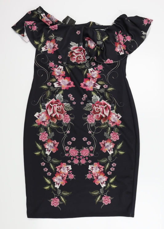 George Womens Black Floral  A-Line