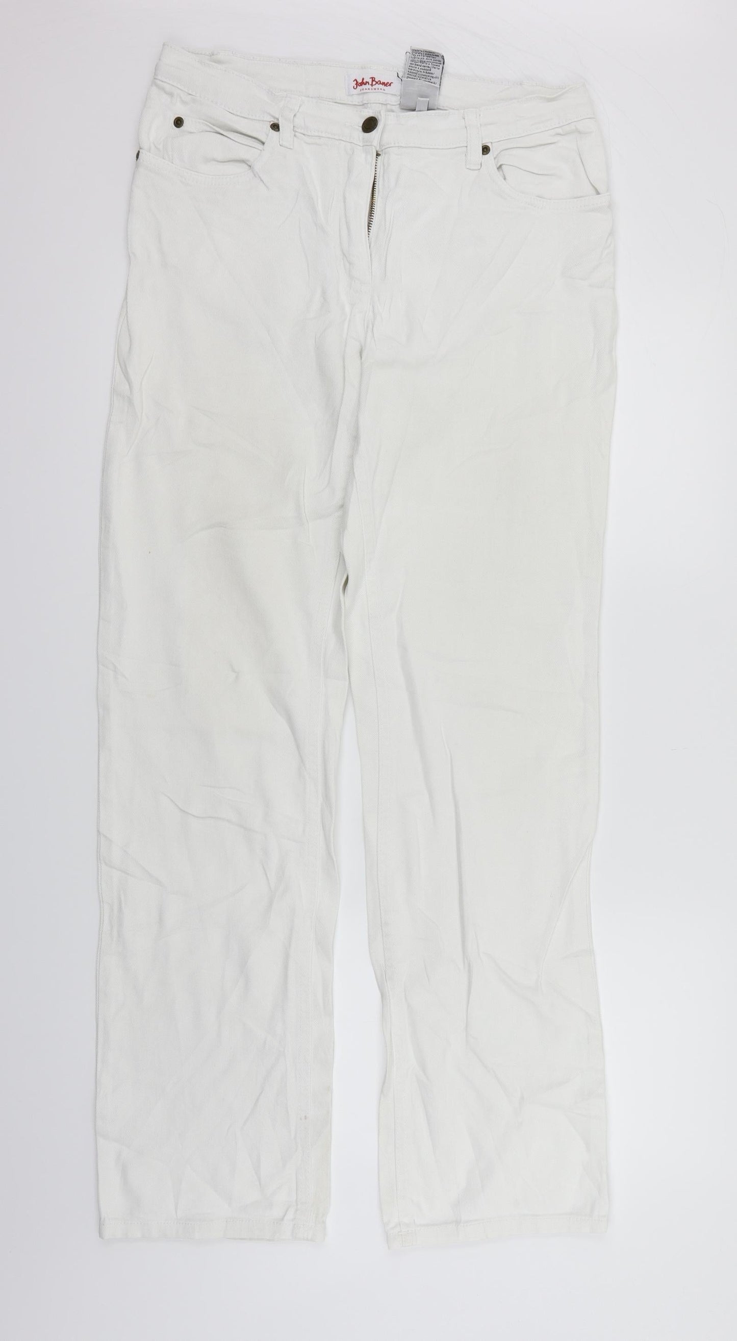 Womens UK Size L John Boner Regular Fit Straight White Jeans