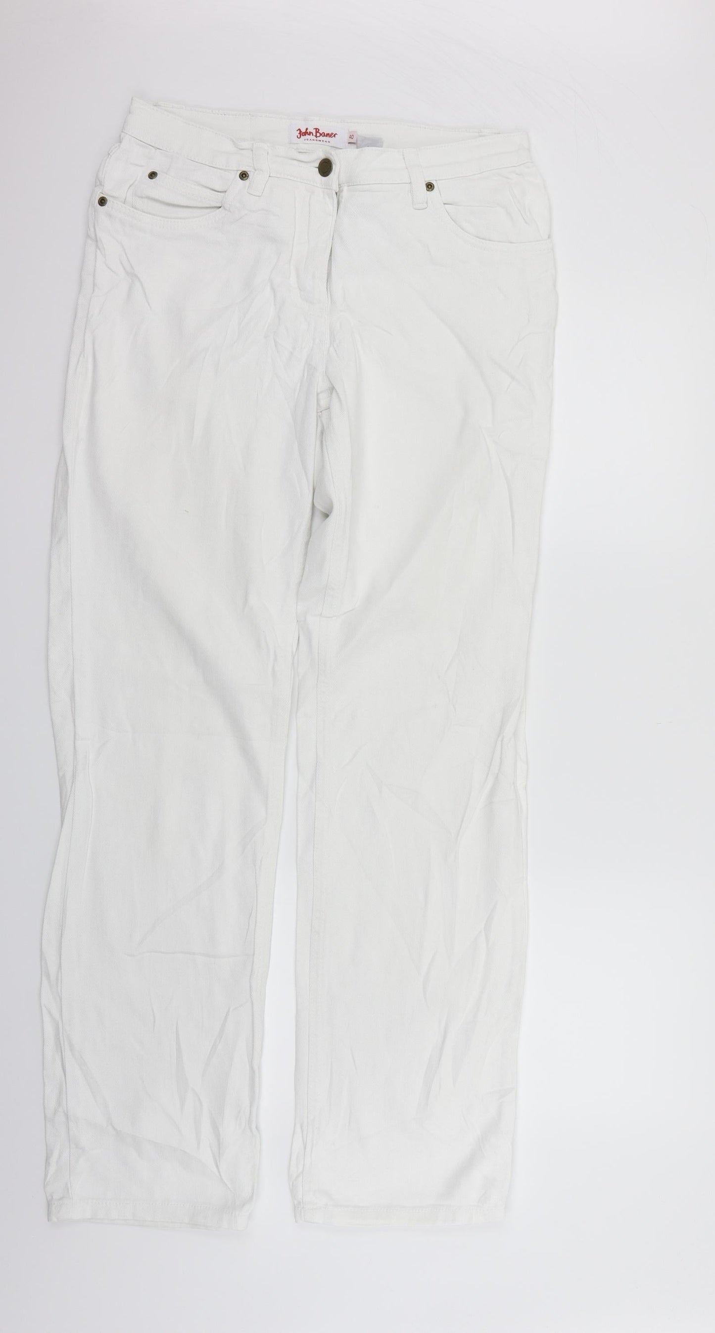 Womens UK Size 12 John Boner Regular Fit Straight White Jeans