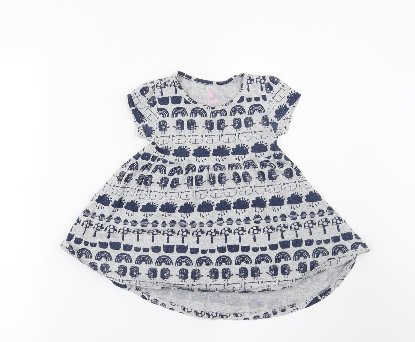 NEXT Girls Grey   T-Shirt Dress  Size 12-18 Months  - Cats, Birds