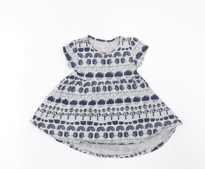 NEXT Girls Grey   T-Shirt Dress  Size 12-18 Months  - Cats, Birds