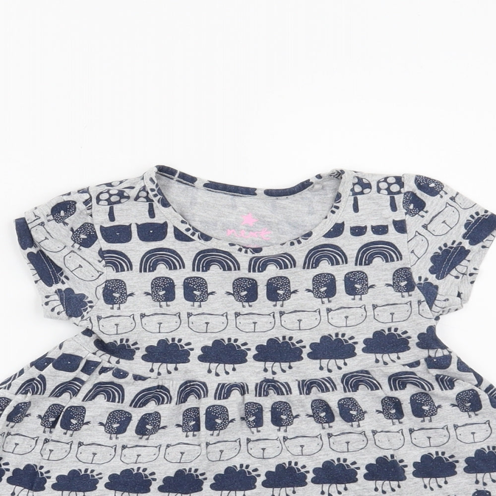 NEXT Girls Grey   T-Shirt Dress  Size 12-18 Months  - Cats, Birds