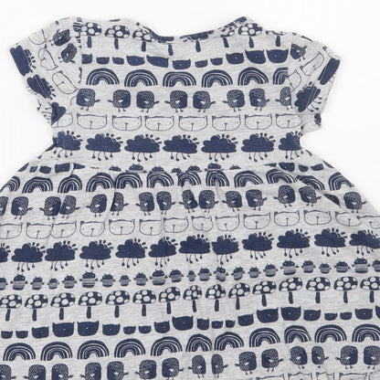 NEXT Girls Grey   T-Shirt Dress  Size 12-18 Months  - Cats, Birds