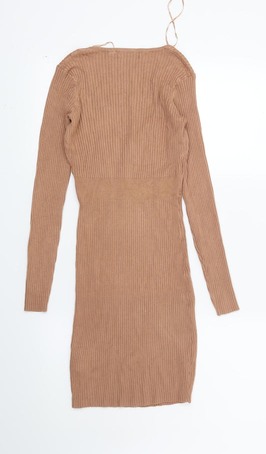 Brave Soul Womens Brown Striped  Jumper Dress  Size S