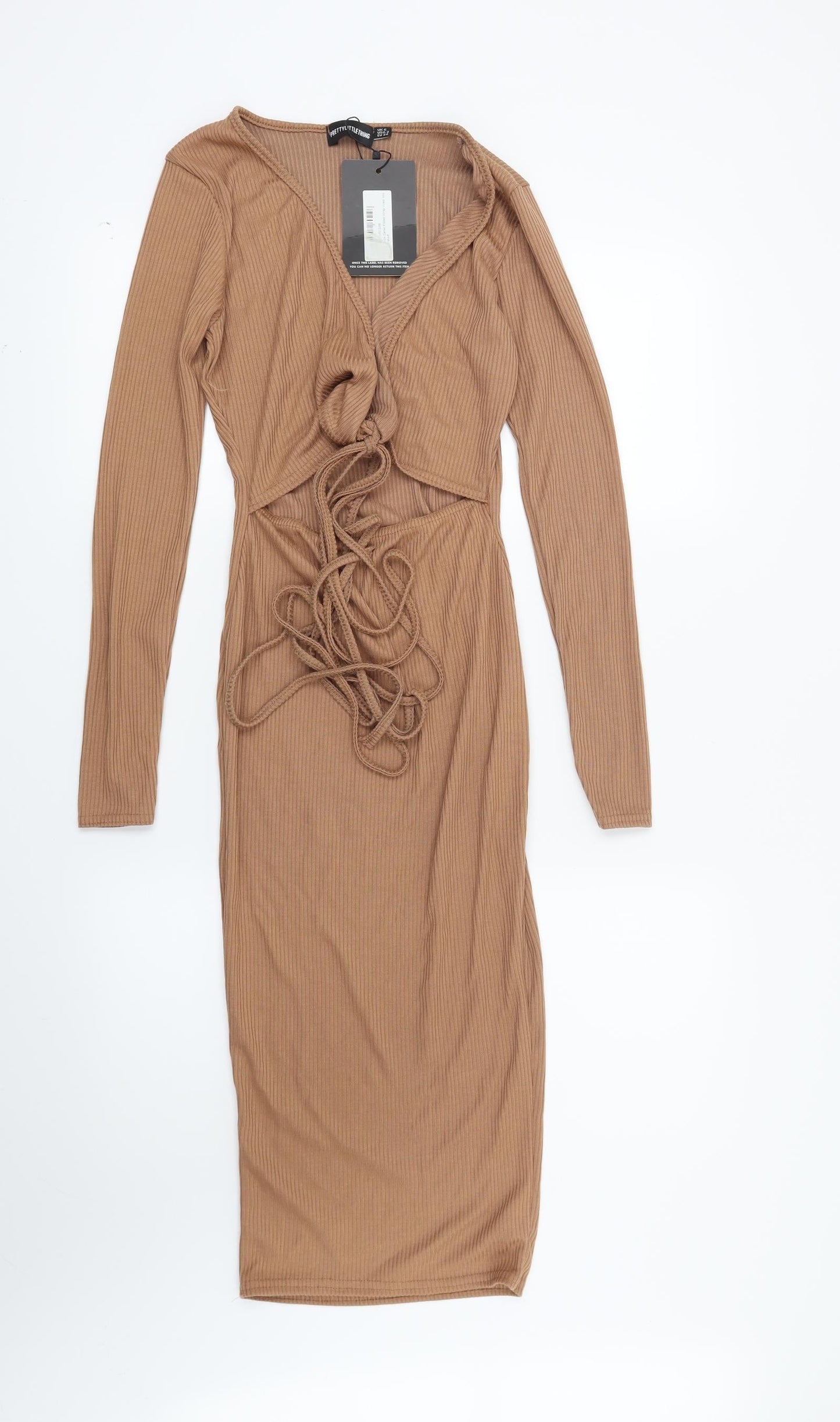 PRETTYLITTLETHING Womens Brown Striped  Bodycon  Size 6