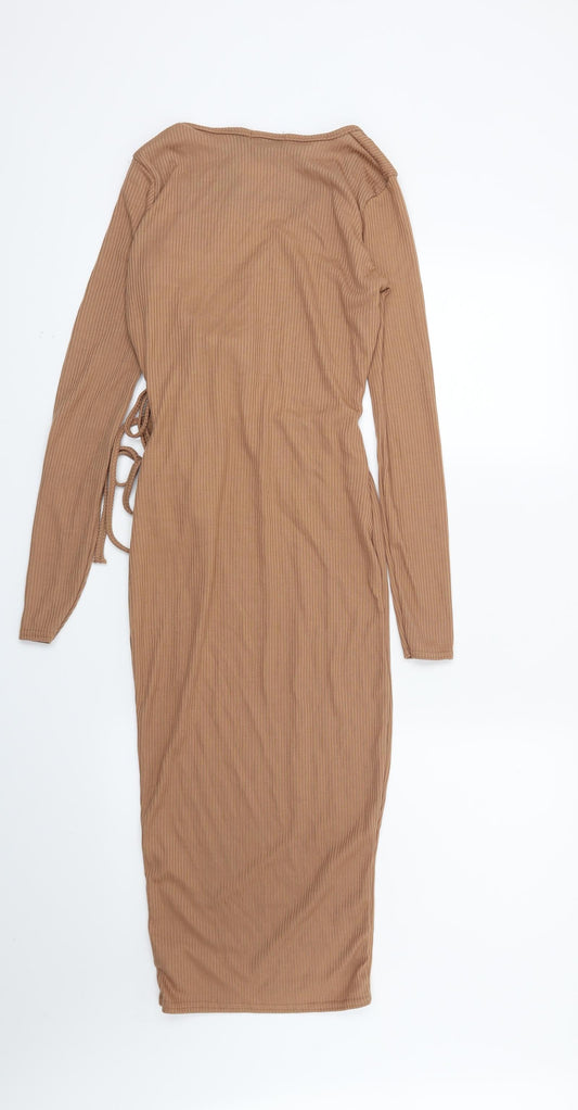 PRETTYLITTLETHING Womens Brown Striped  Bodycon  Size 6