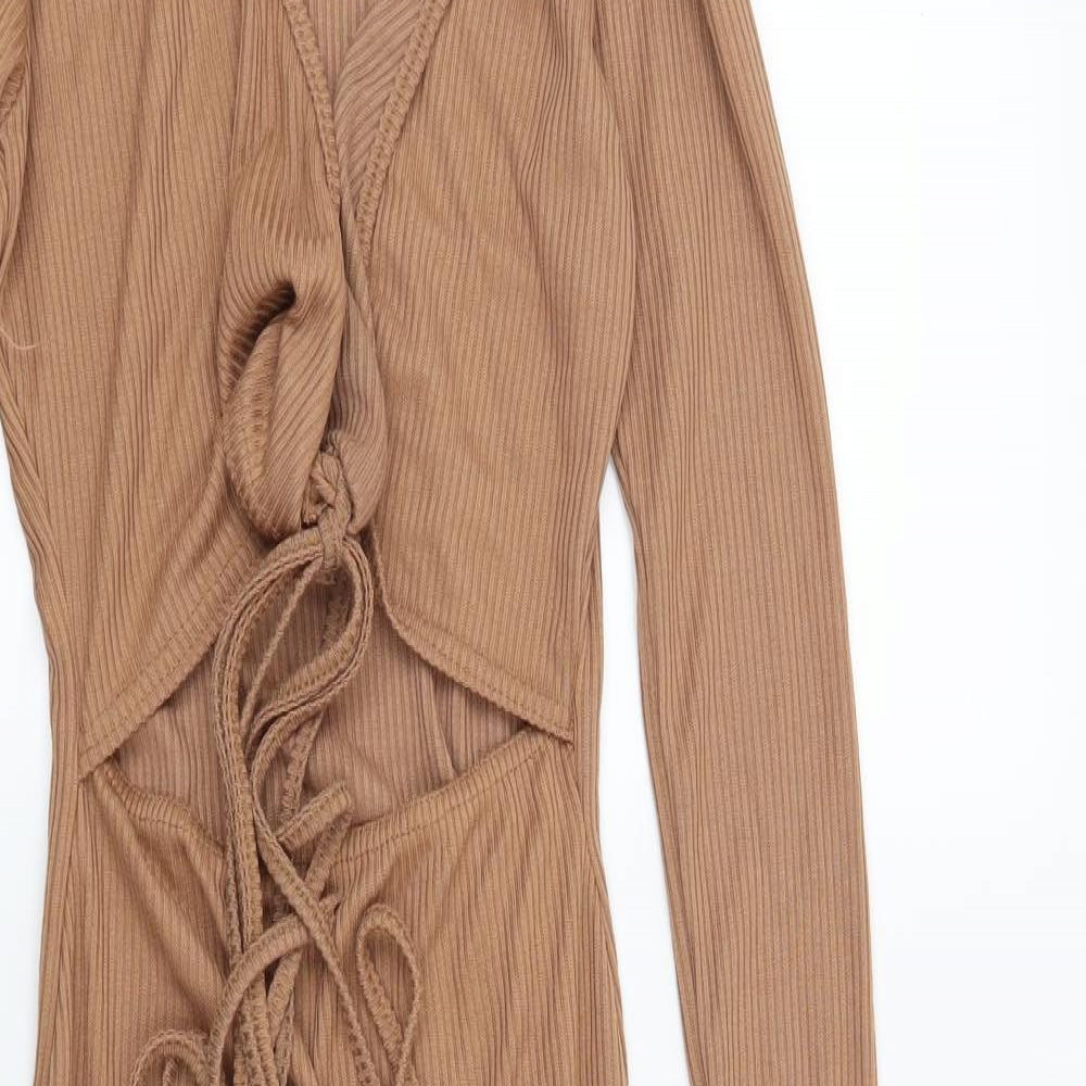 PRETTYLITTLETHING Womens Brown Striped  Bodycon  Size 6