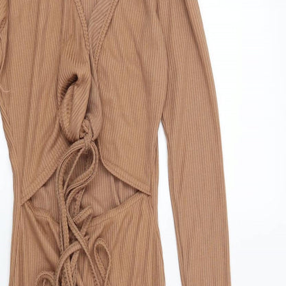 PRETTYLITTLETHING Womens Brown Striped  Bodycon  Size 6