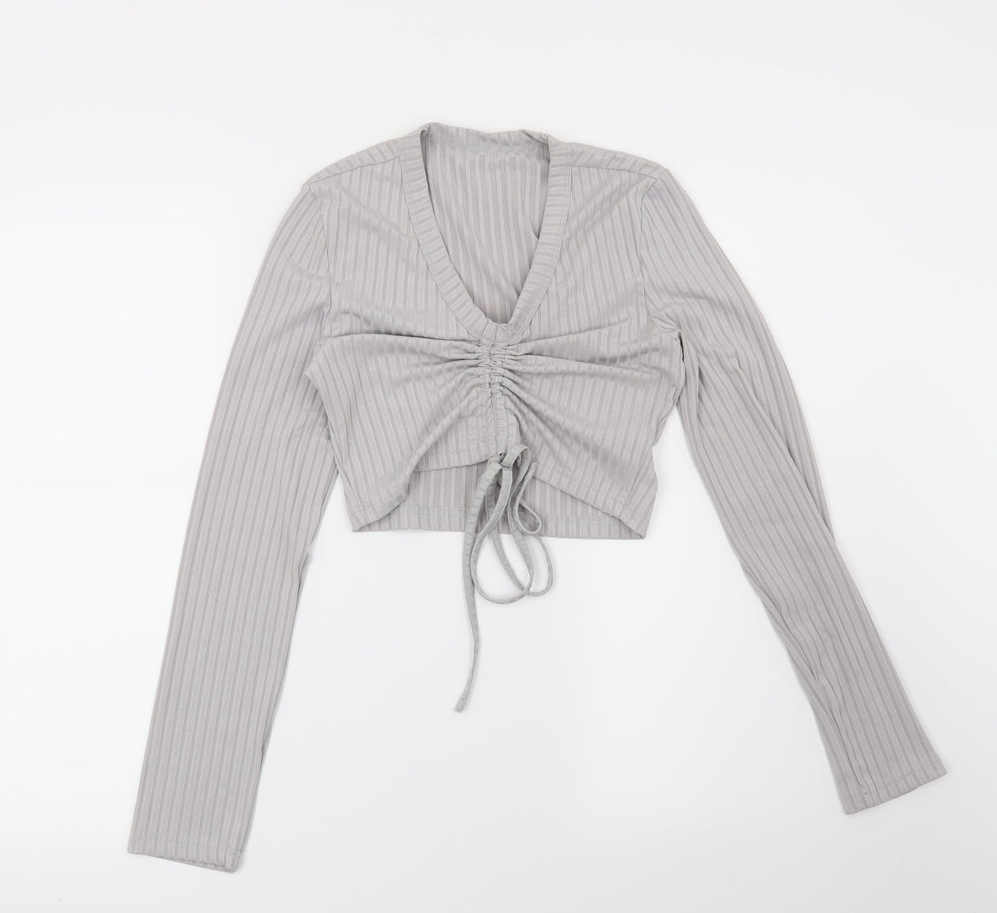 Preworn Womens Grey Striped  Basic Blouse Size M