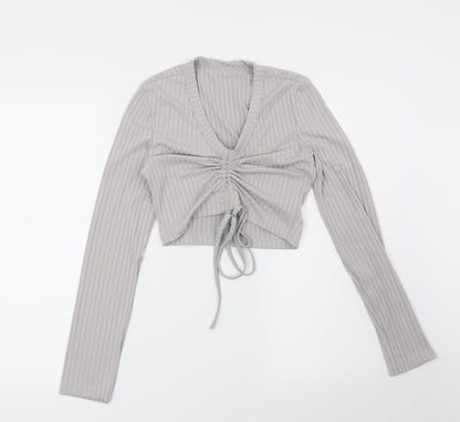 Preworn Womens Grey Striped  Basic Blouse Size M