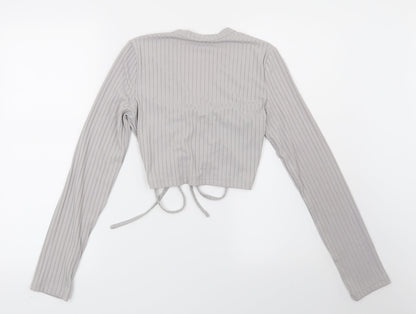 Preworn Womens Grey Striped  Basic Blouse Size M