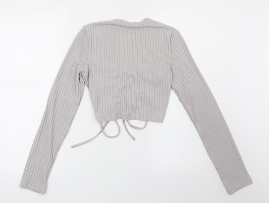 Preworn Womens Grey Striped  Basic Blouse Size M