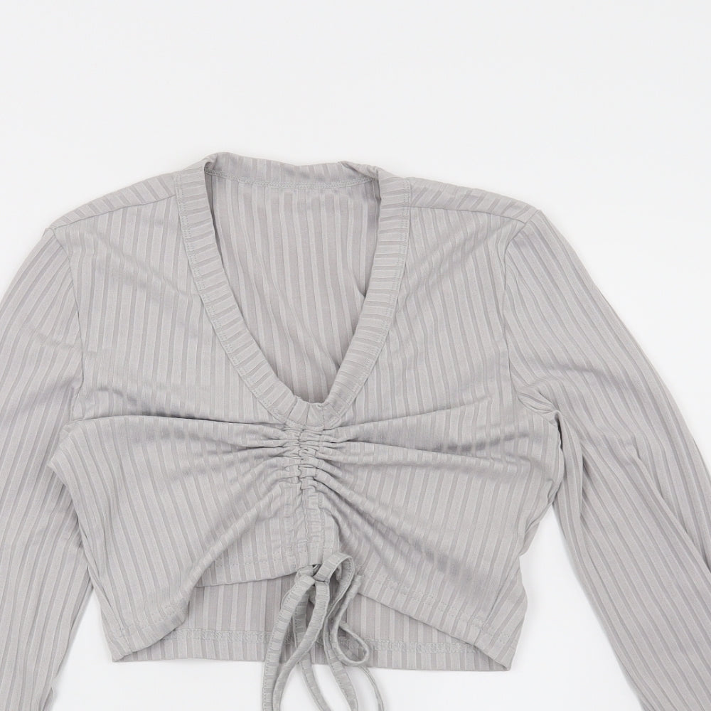Preworn Womens Grey Striped  Basic Blouse Size M