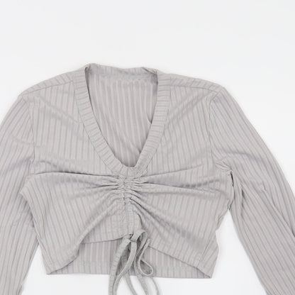 Preworn Womens Grey Striped  Basic Blouse Size M