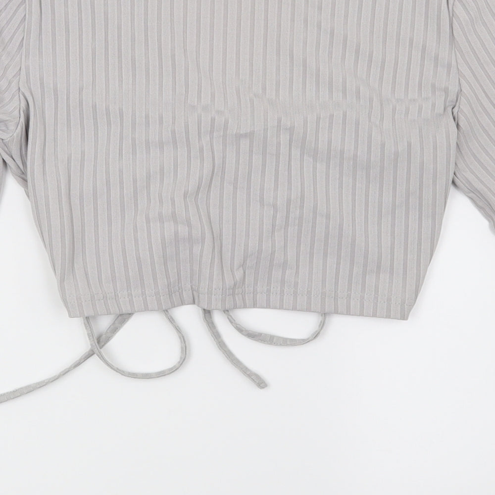 Preworn Womens Grey Striped  Basic Blouse Size M