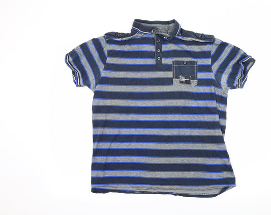 Cedar Wood State Mens Blue Striped Jersey  Polo Size L