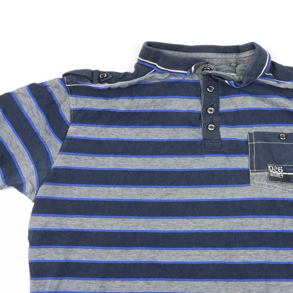 Cedar Wood State Mens Blue Striped Jersey  Polo Size L