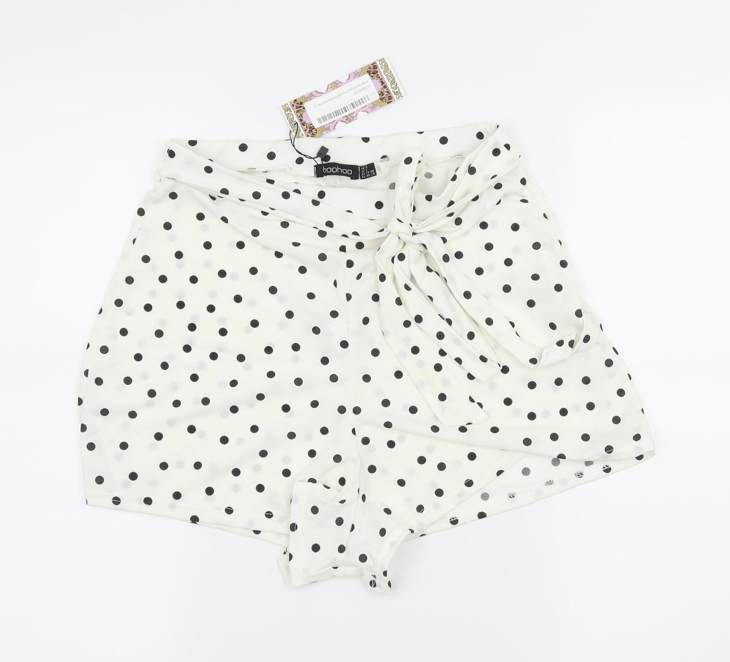 Boohoo Womens White Polka Dot Jersey Hot Pants Shorts Size 28 in