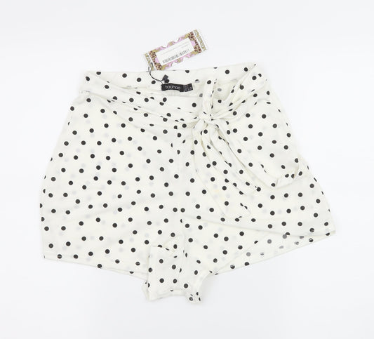 Boohoo Womens White Polka Dot Jersey Hot Pants Shorts Size 28 in