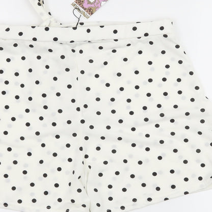 Boohoo Womens White Polka Dot Jersey Hot Pants Shorts Size 28 in