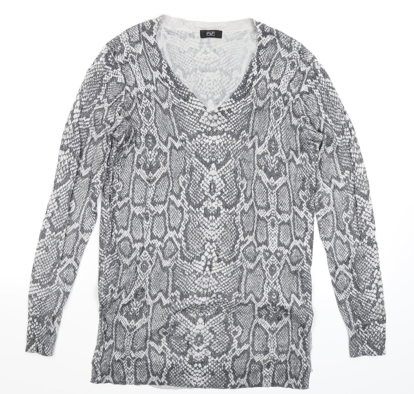 F&F Womens Silver Animal Print Knit Pullover Jumper Size 10