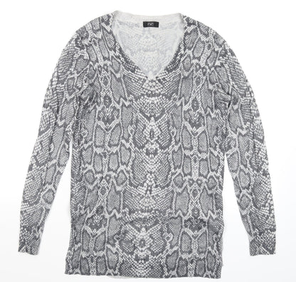 F&F Womens Silver Animal Print Knit Pullover Jumper Size 10