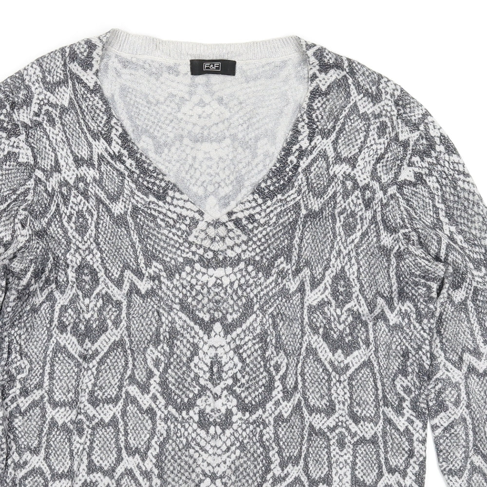 F&F Womens Silver Animal Print Knit Pullover Jumper Size 10